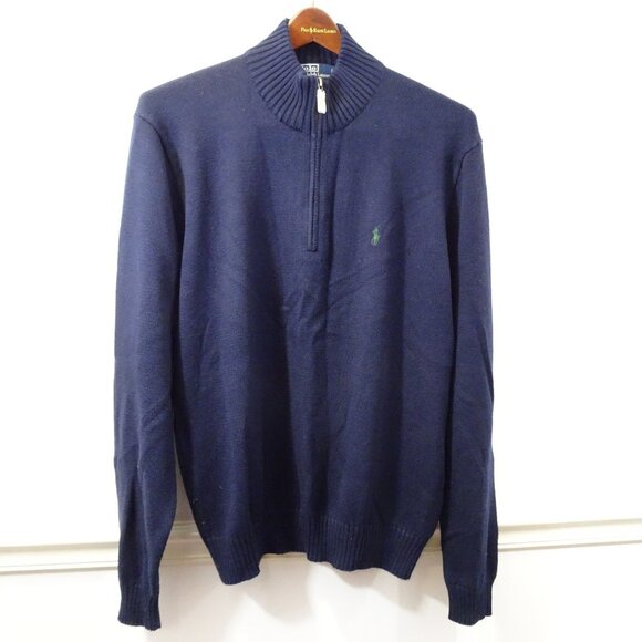 Polo Ralph Lauren Pullover Quarter-Zip Sweater Size XL Dark Blue Cotton Classic - Picture 1 of 5